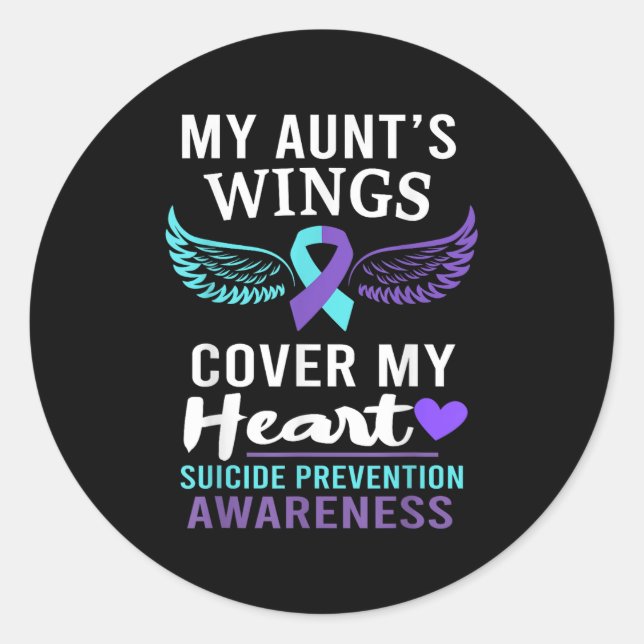 Sticker Rond My Aunt's Wings Cover Heart Suicide Awareness Ribb (Devant)