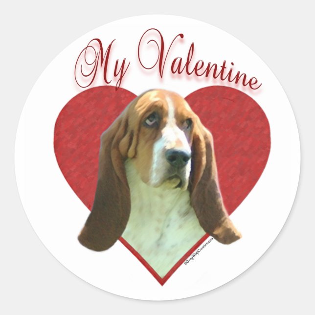 Sticker Rond My Basset Hound Valentine (Devant)