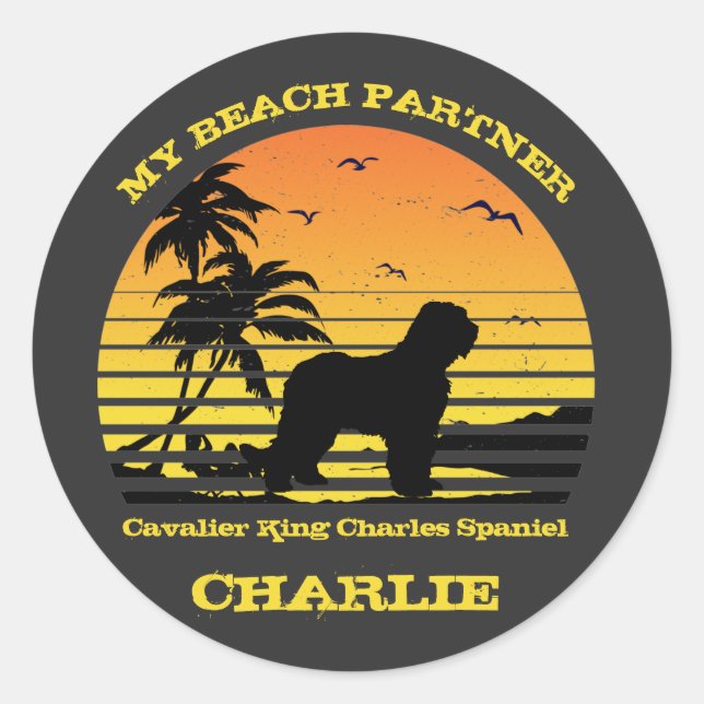 Sticker Rond My Beach Partner Cavalier roi charles spaniel (Devant)