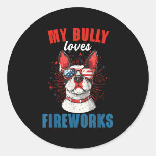 Sticker Rond My Bully aime le feu d'artifice 4 juillet chien pa
