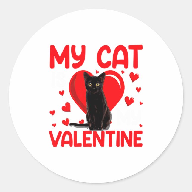 Sticker Rond My Cat Is My Valentine Paw Heart Cat Owner Valenti (Devant)