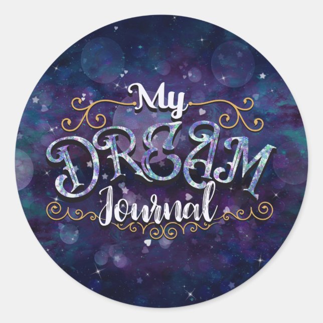 Sticker Rond My Dream Journal Indigo Violet Hearts & Stars (Devant)