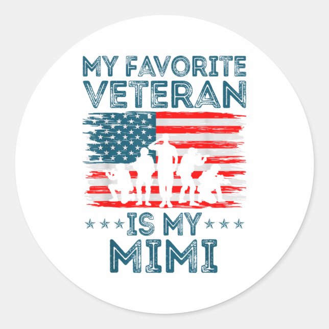 Sticker Rond My Favorite Veteran Is My Mimi American Flag Veter (Devant)