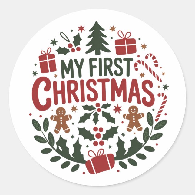 Sticker Rond My First Christmas 1st Xmas Family Matching Baby  (Devant)