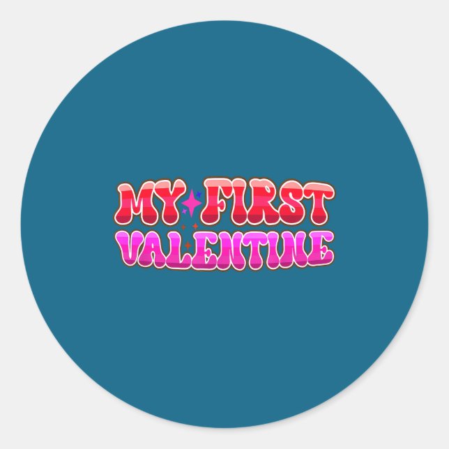Sticker Rond My First Valentine Heart Stars Fun Celebration  (Devant)