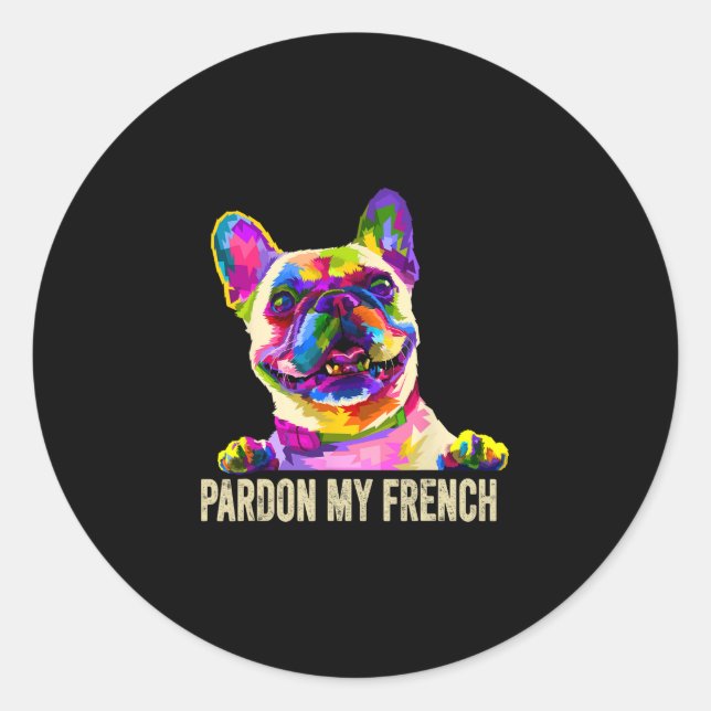 Sticker Rond My French - Pop Art Fun French Buldog (Devant)