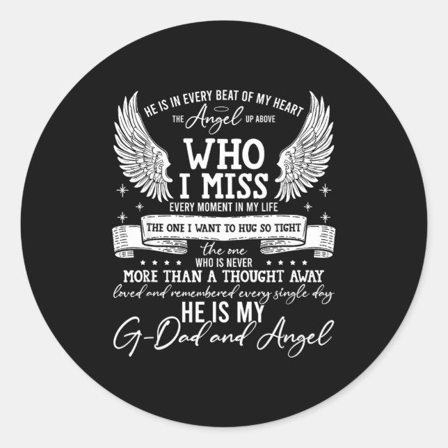 Sticker Rond My G-dad Is My Guardian Angel In Heaven, Grief To  (Devant)