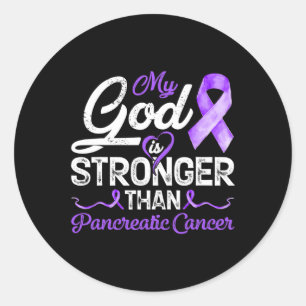 Sticker Rond My God Is Stronger Than Pancreatic Breast Cancer A