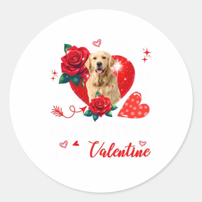 Sticker Rond My Golden Retriever Is My Valentine Owner Floral H (Devant)