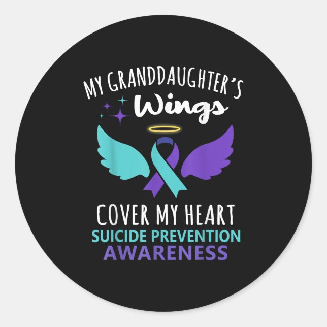 Sticker Rond My Granddaughters Wings Cover Heart Suicide Awaren (Devant)