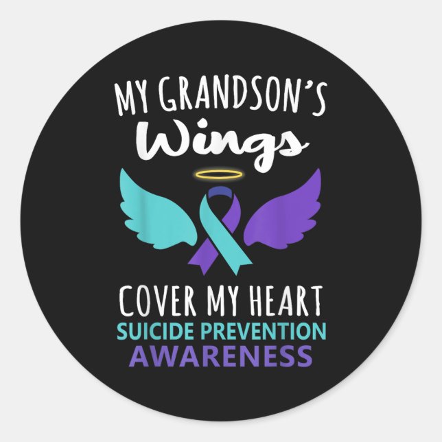 Sticker Rond My Grandson's Wings Cover Heart Suicide Awareness  (Devant)