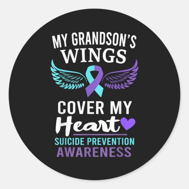 Sticker Rond My Grandson's Wings Cover Heart Suicide Awareness  (Devant)