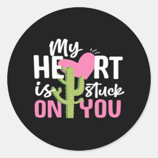Sticker Rond My Heart Is Stuck On You Cactus Heartfelt Design 