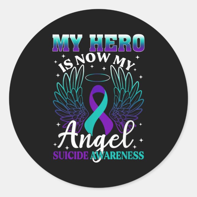Sticker Rond My Hero Is Now My Angel Suicide Purple Turquoise S (Devant)