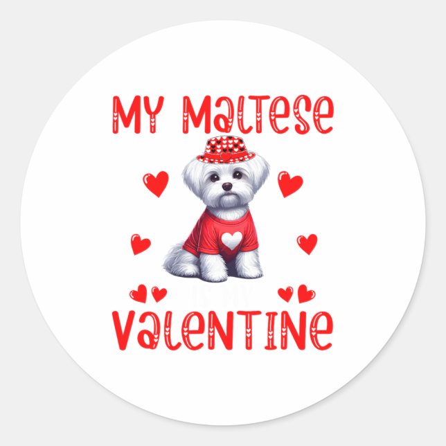 Sticker Rond My Maltese Is My Valentine Hearts Costume Single O (Devant)