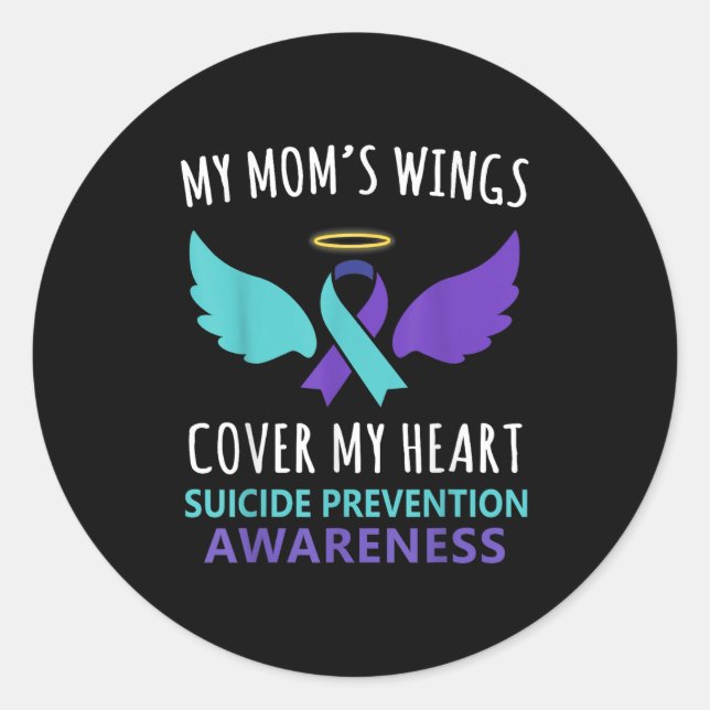 Sticker Rond My Mom's Wings Cover Heart Suicide Awareness Ribbo (Devant)