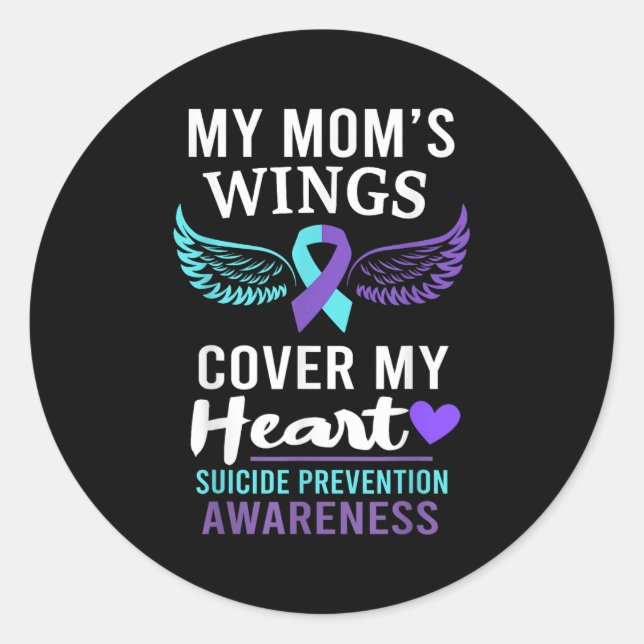 Sticker Rond My Mom's Wings Cover Heart Suicide Awareness Ribbo (Devant)