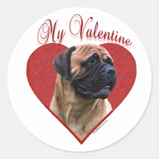 Sticker Rond My Red Bullmastiff Valentine (Devant)