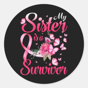Sticker Rond My Sister Is A Survivor Butterfly Breast Cancer