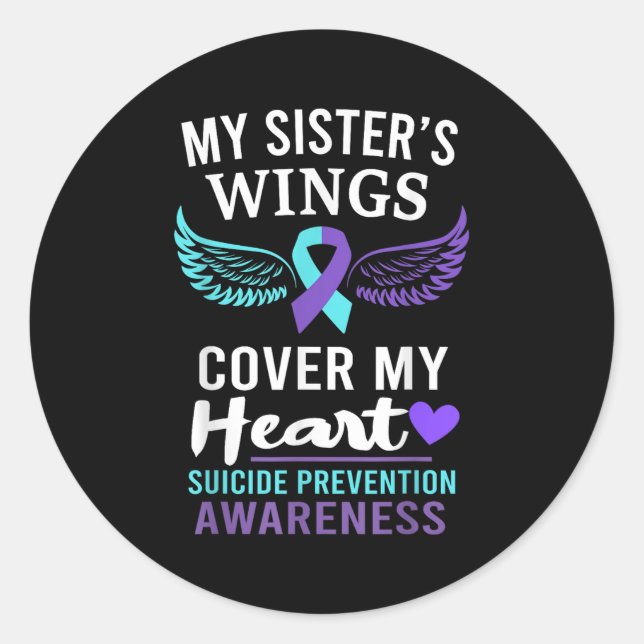 Sticker Rond My Sister's Wings Cover Heart Suicide Awareness Ri (Devant)
