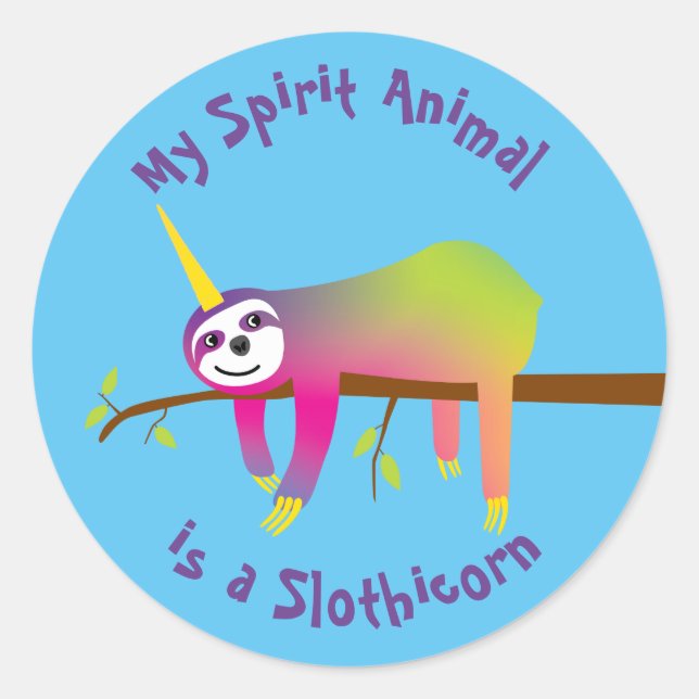 Sticker Rond My Spirit Animal est un Slothicorn (Devant)