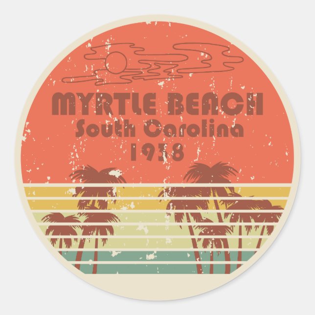 Sticker Rond Myrtle Beach Caroline du Sud vintage (Devant)