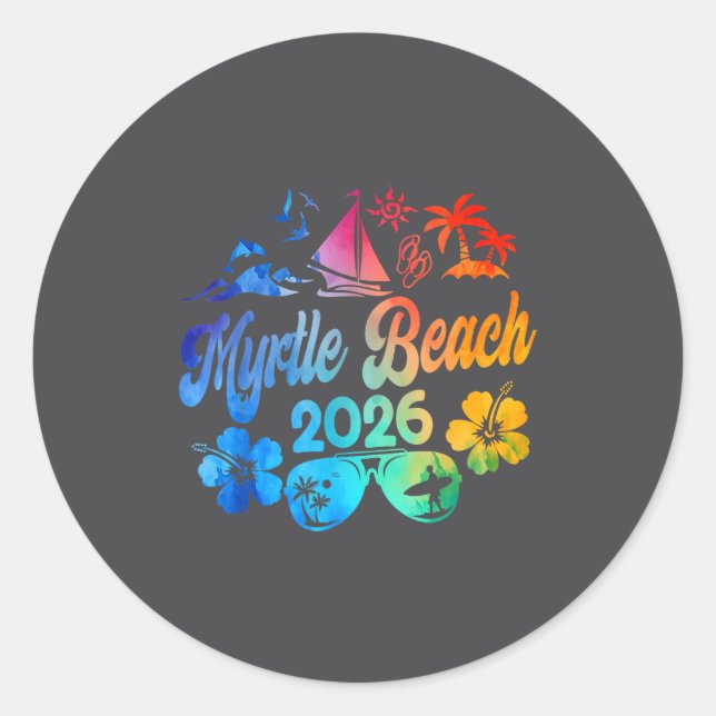Sticker Rond Myrtle Beach South Carolina 2026 Vacation Beach Ti (Devant)