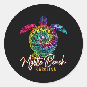 Sticker Rond Myrtle Beach Tie Dye Tortue de mer Carolina Famill