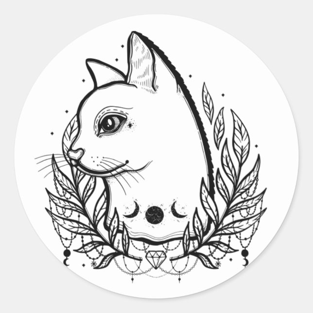Sticker Rond Mystic Cat Stay Magique Halloween Magique Moonphas (Devant)