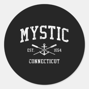 Sticker Rond Mystic Ct Crossed Oars Bateau Ancre Sports