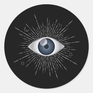 Sticker Rond Mystic Silver and Blue Eye Nazar Mati on Black