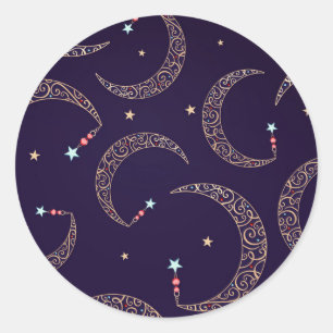 Sticker Rond Mystical Purple Gold Filigree Lune Céleste