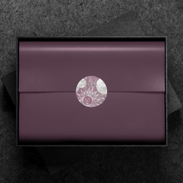 Sticker Rond Mystique solaire | Rose Argent Lune Étoiles Soleil (Créateur téléchargé)
