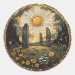 Sticker Rond Mythologie celtique et symboles du soleil Litha