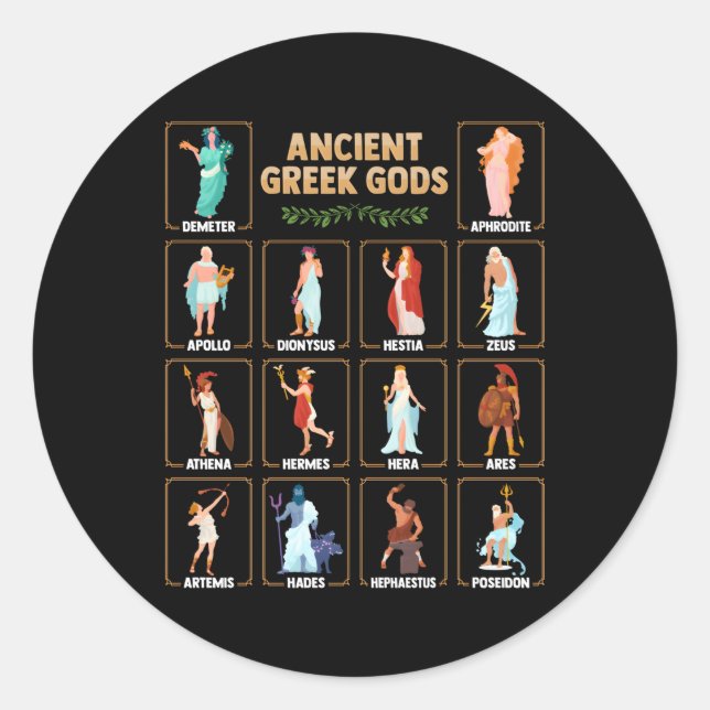 Sticker Rond Mythologie Grecque Ancienne Pour Les Dieux Grecs (Devant)