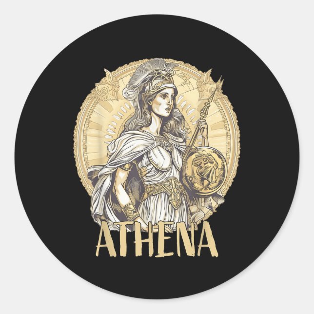 Sticker Rond Mythologie Grecque - Athéna La Déesse De La Sagess (Devant)