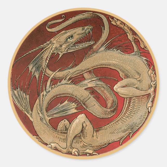 Sticker Rond Mythologie vintage, Dragon asiatique antique (Devant)