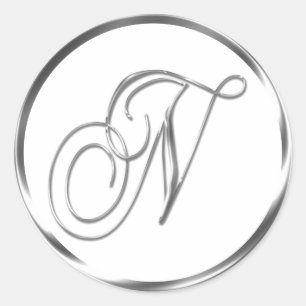 Sticker Rond N Enveloppe En Argent Monogramme Faux Ou Sceau Fav
