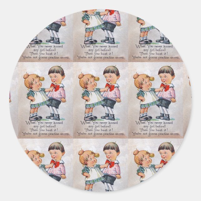Sticker Rond N'a jamais embrassé une fille ? (Devant)