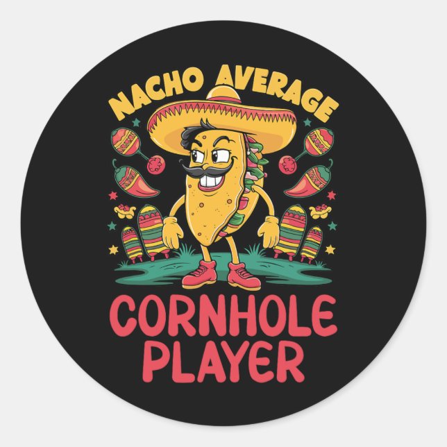 Sticker Rond Nacho Average Cornhole Player Cinco De Mayo Mexica (Devant)