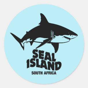 Sticker Rond Nager Avec De Grands Requins Blancs - Seal Island