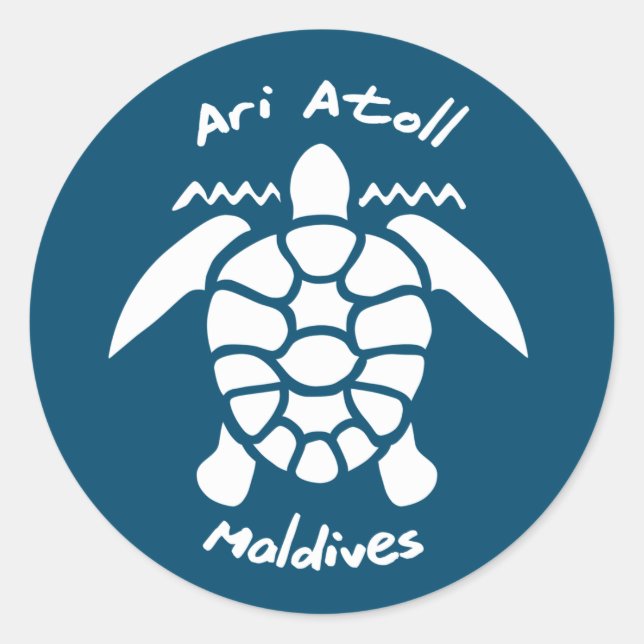 Sticker Rond Nager avec des tortues aux Maldives sur l'atoll d' (Devant)