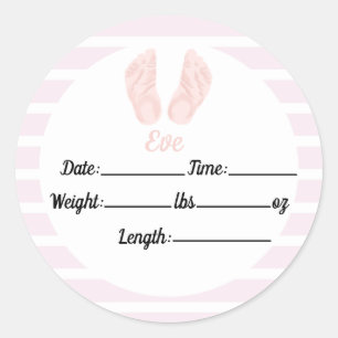 Sticker Rond Naissance de fille, Baby shower rose