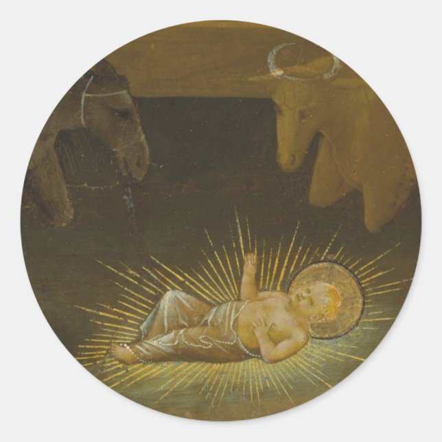 Sticker Rond Naissance de Noël du Christ Enfant avec animaux (Devant)