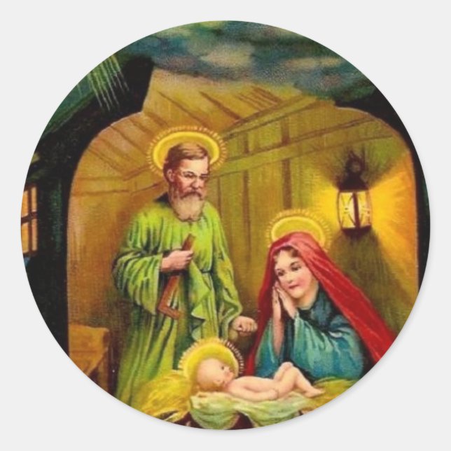 Sticker Rond Naissance de Noël Vintage de Jésus (Devant)