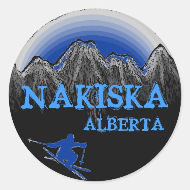 Sticker Rond Nakiska Alberta Canada Baguettes de ski bleu (Devant)