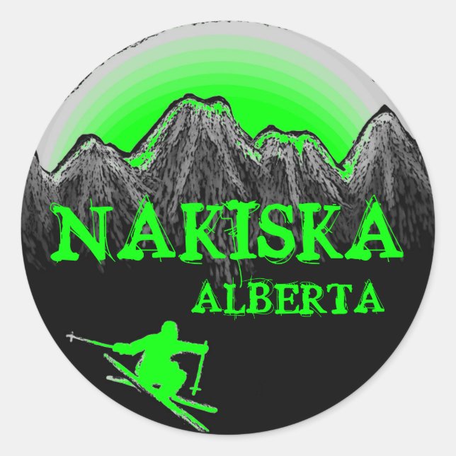 Sticker Rond Nakiska Alberta Canada bâtons de skieur vert (Devant)