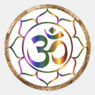 Sticker Rond Namaste Aum (Om) & Lotus avec bordure en bronze or