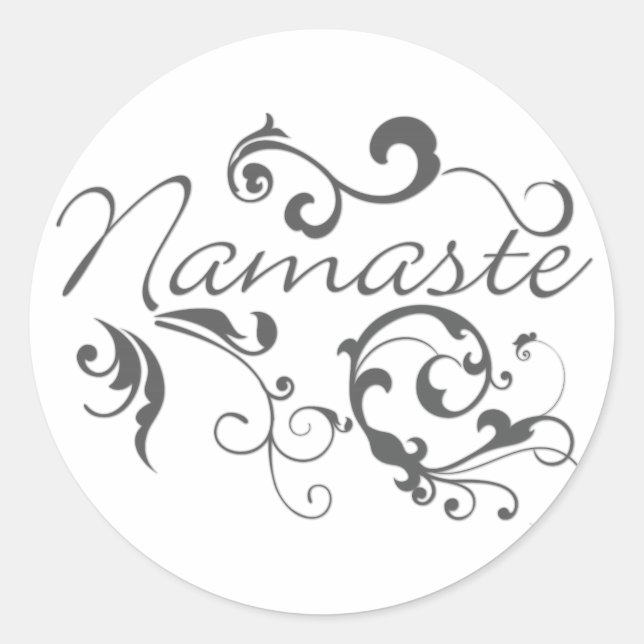 Sticker Rond Namaste dans les tourbillons gris foncé (Devant)