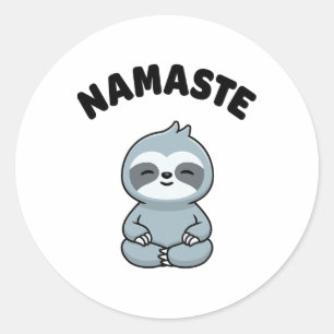 Sticker Rond Namaste Drôle Mignon Paresseux Kawaii Yoga Paresse